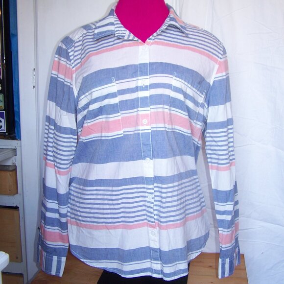 Faded Glory Button Down Shirt - Pink & Blue Stripes Sz XXL - Picture 1 of 6
